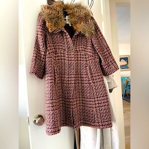 Anthropologie sweater coat with removable faux fur collar.